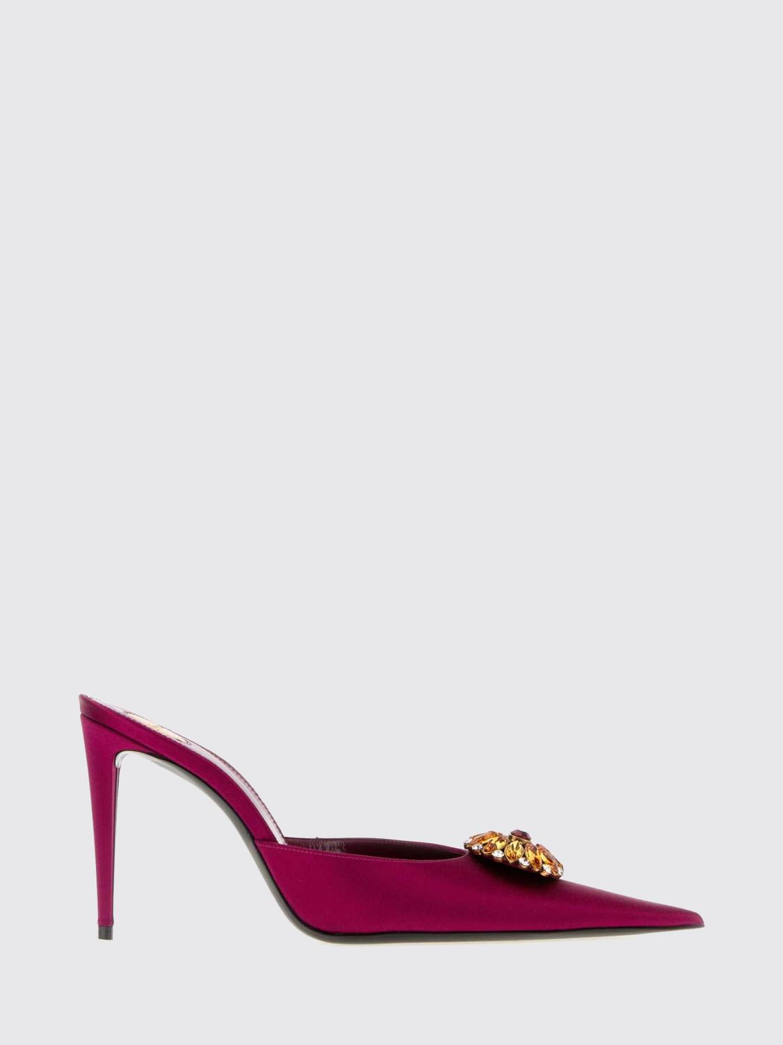 Saint Laurent Women Saint Laurent Thierry Rhinestone-Embellished Satin Mules With Stiletto Heel SAINT LAURENT