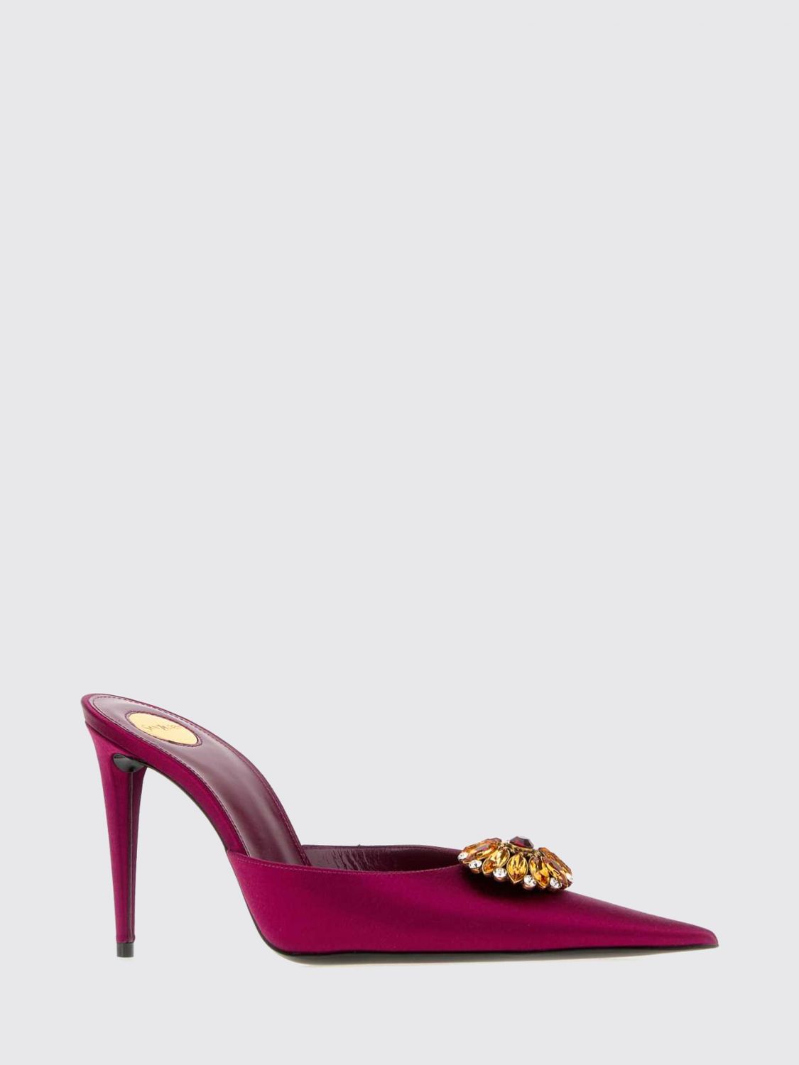 Saint Laurent Women Saint Laurent Thierry Rhinestone-Embellished Satin Mules With Stiletto Heel SAINT LAURENT