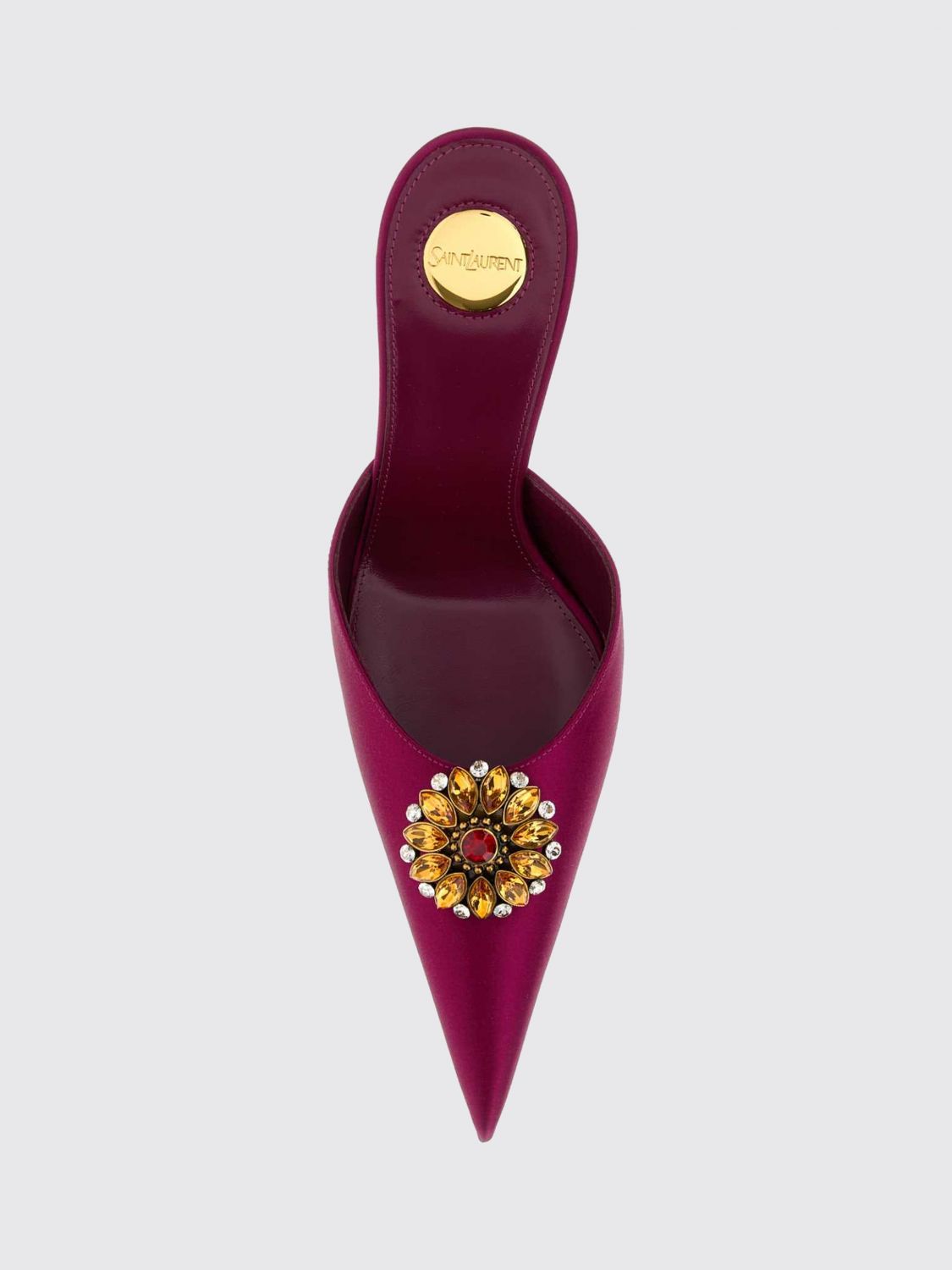 Saint Laurent Women Saint Laurent Thierry Rhinestone-Embellished Satin Mules With Stiletto Heel SAINT LAURENT
