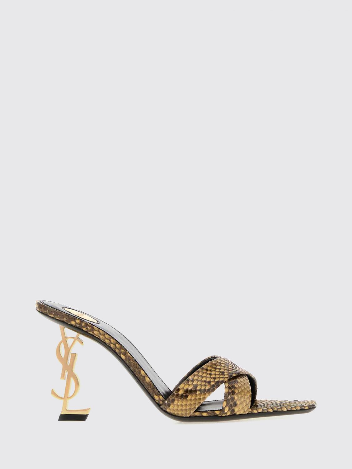 Saint Laurent Women Saint Laurent Opyum Python-Print Leather Mules With Ysl Monogram Heel SAINT LAURENT