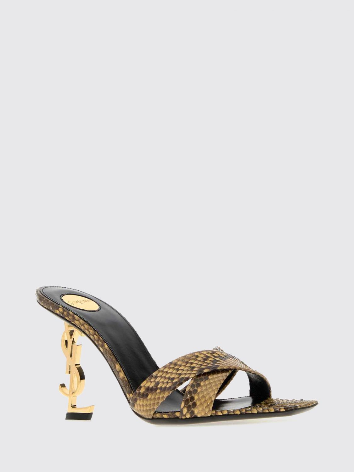 Saint Laurent Women Saint Laurent Opyum Python-Print Leather Mules With Ysl Monogram Heel SAINT LAURENT