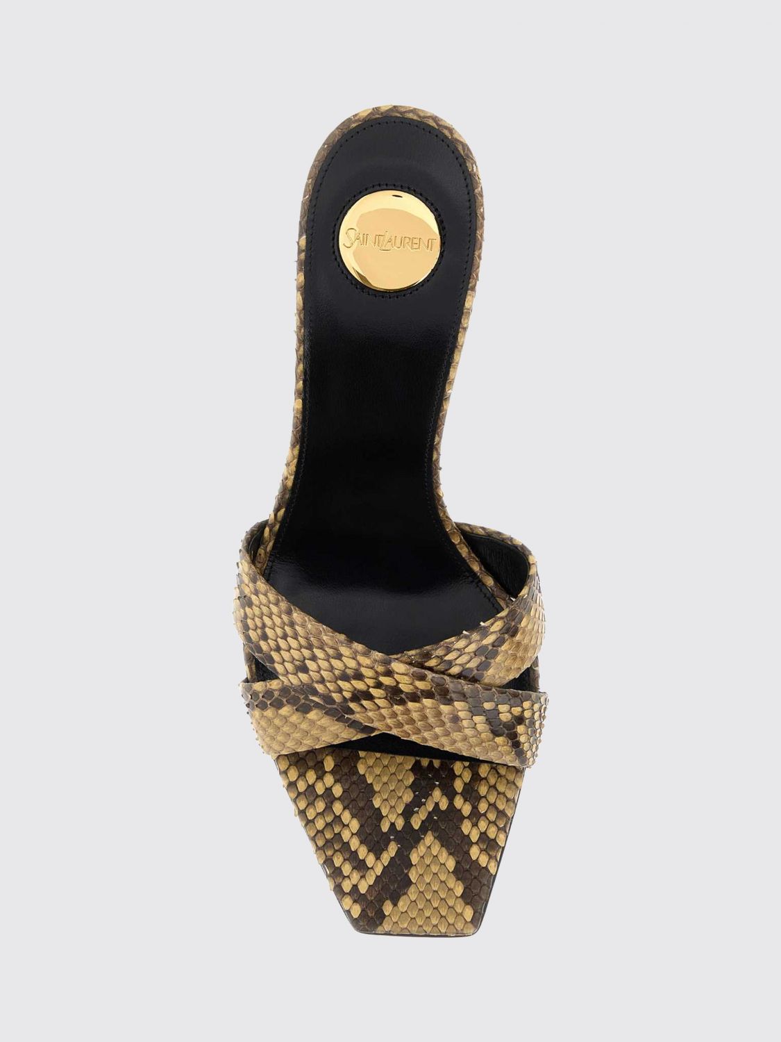 Saint Laurent Women Saint Laurent Opyum Python-Print Leather Mules With Ysl Monogram Heel SAINT LAURENT