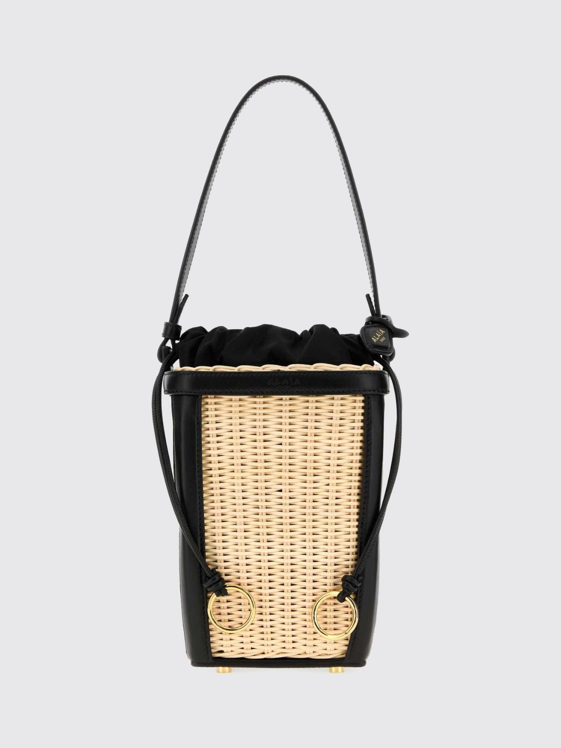 Alai�A Women Alaia Wicker And Leather Mini Bucket Bag With Drawstring Closure ALAIA