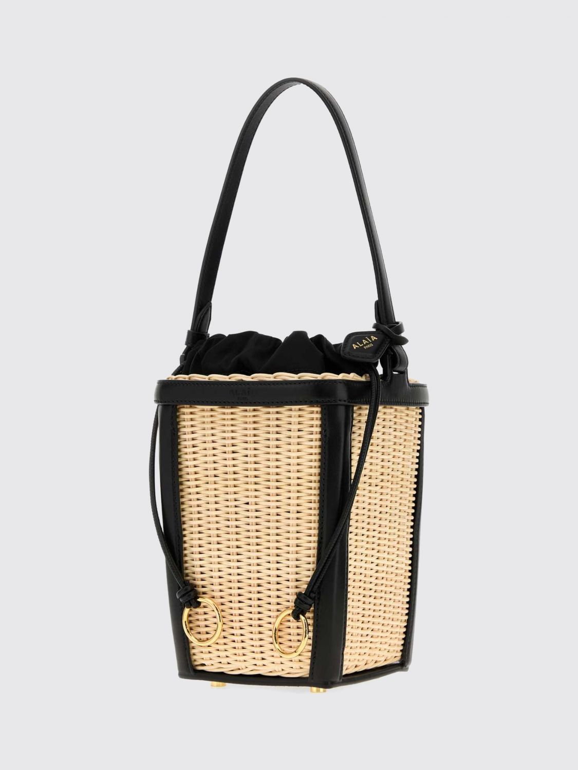Alai�A Women Alaia Wicker And Leather Mini Bucket Bag With Drawstring Closure ALAIA