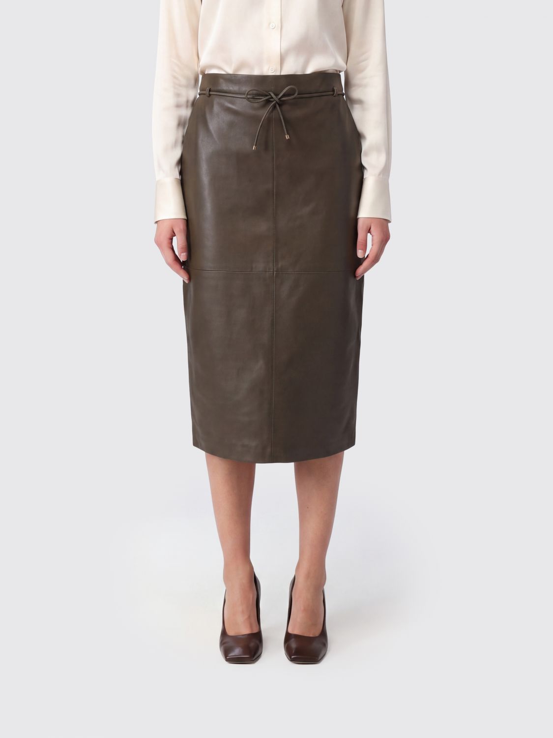 Max Mara Women Lambskin Midi Pencil Skirt Max Mara With High-Waist Belt MAX MARA