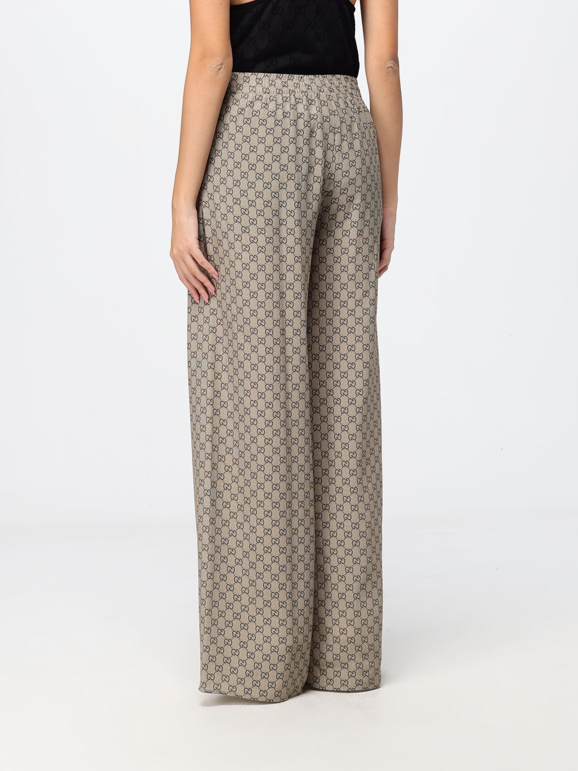 Gucci Women Gucci Gg Monogram Print Silk Palazzo Trousers GUCCI