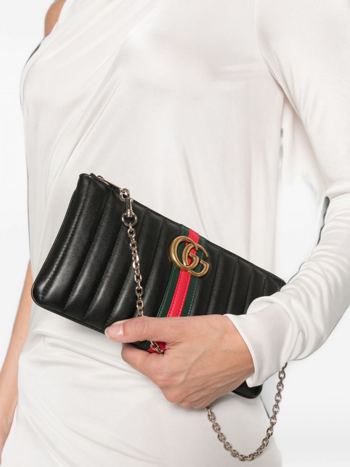 Gucci Women Gucci Gg Marmont Quilted Lambskin Leather Shoulder Bag With Web Stripe GUCCI