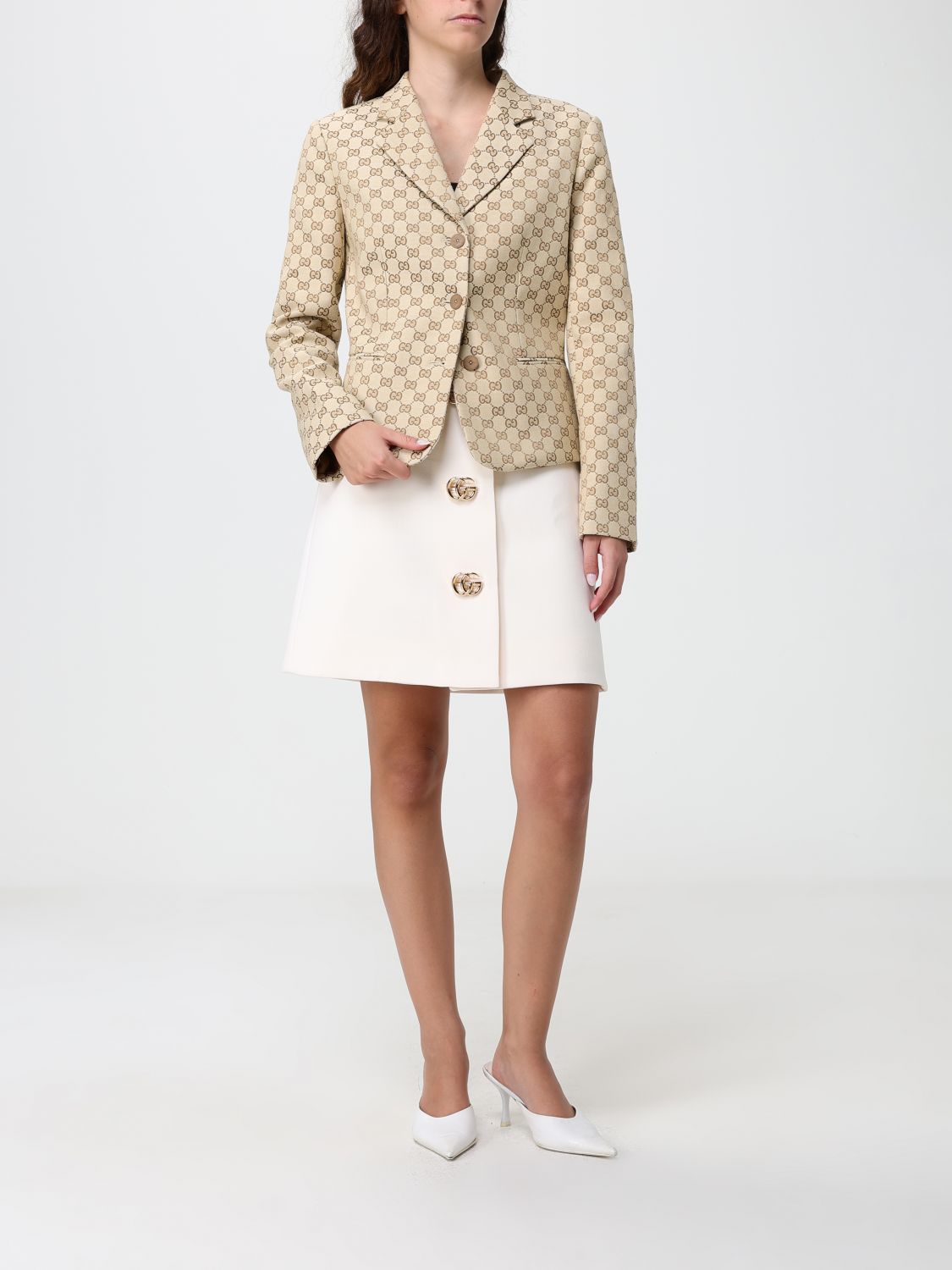 Gucci Women Gucci High-Waisted Wool Mini Pencil Skirt With Logo Buttons GUCCI