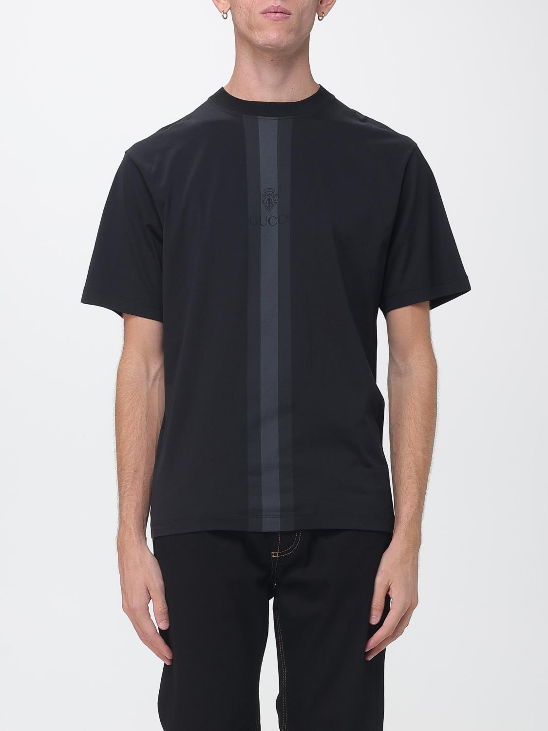 Gucci Men Striped Cotton T-Shirt Gucci With Tone-On-Tone Logo GUCCI