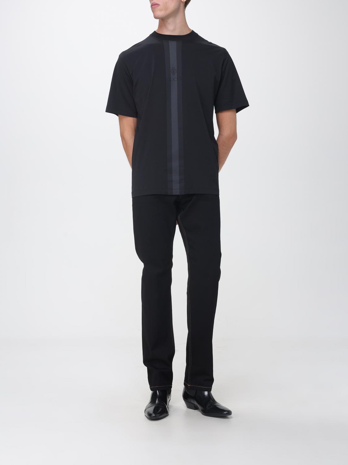 Gucci Men Striped Cotton T-Shirt Gucci With Tone-On-Tone Logo GUCCI