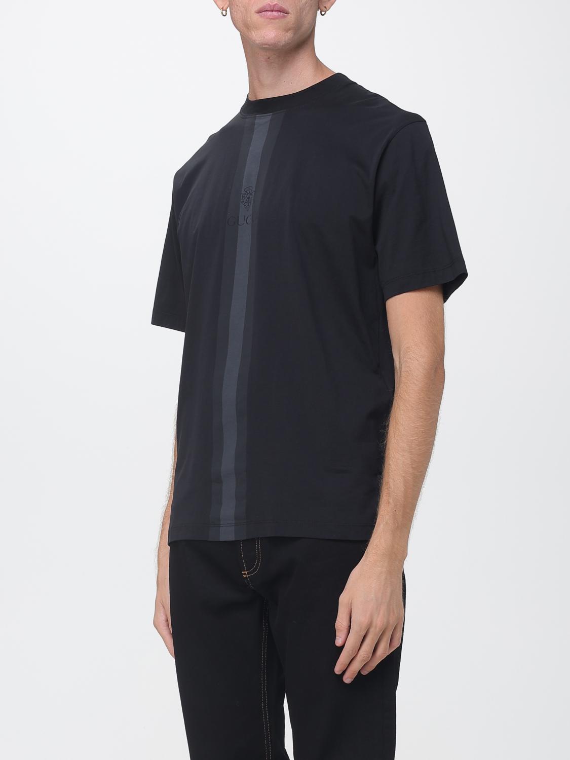 Gucci Men Striped Cotton T-Shirt Gucci With Tone-On-Tone Logo GUCCI
