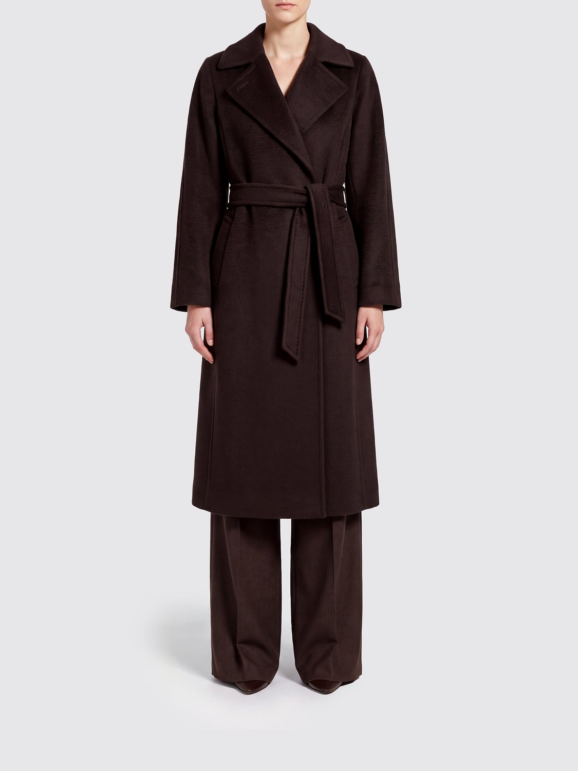 Max Mara Women Knee-Length Wool Robe Coat Max Mara With Belt MAX MARA