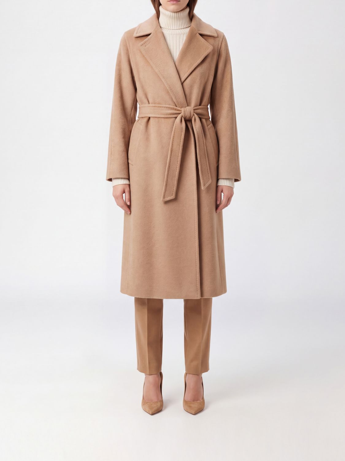 Max Mara Women Knee-Length Wool Robe Coat Max Mara With Belt MAX MARA
