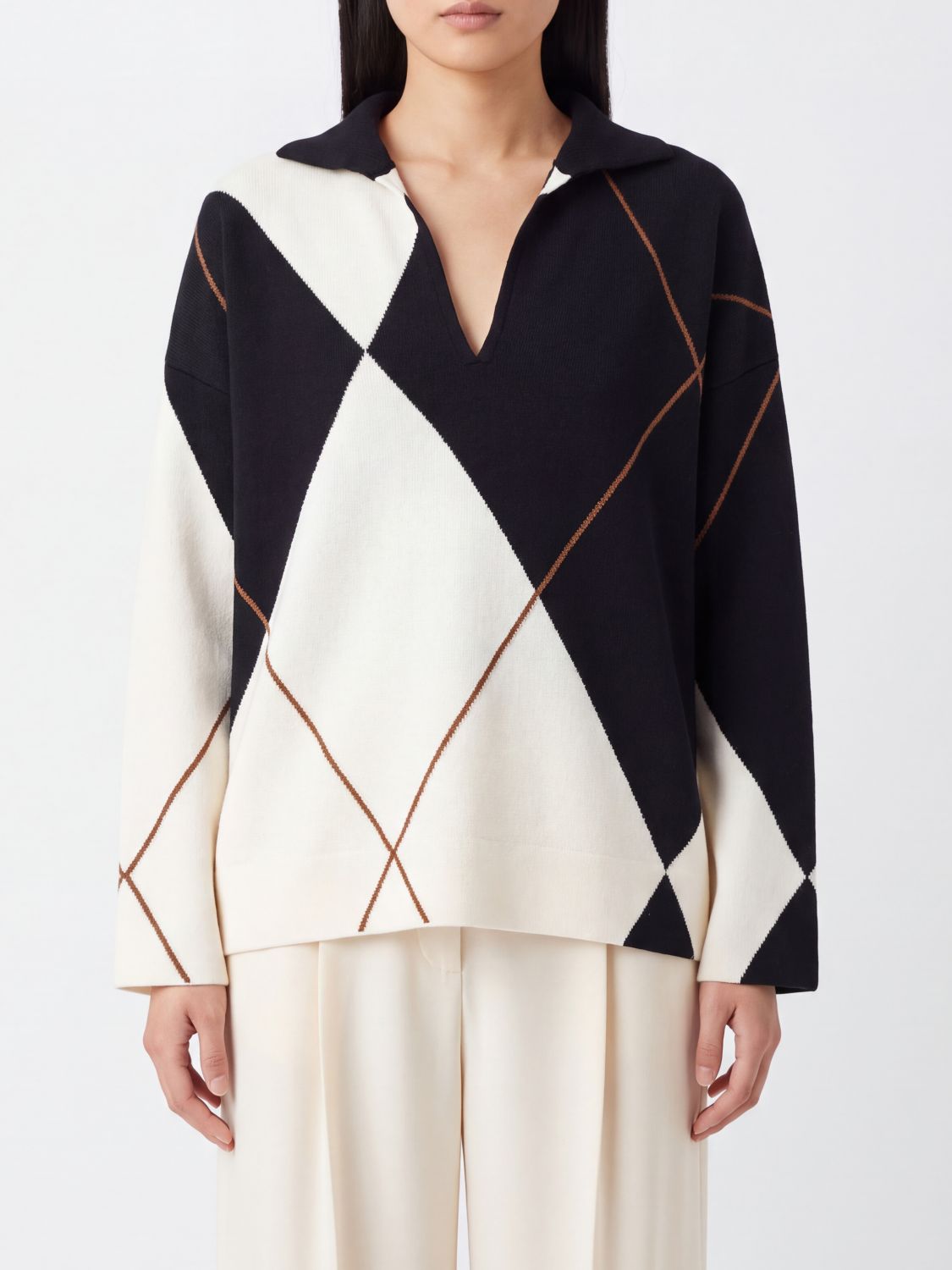 Max Mara Women Oversized Argyle Wool Polo Jumper Max Mara With V-Neck And Dropped Shoulders MAX MARA