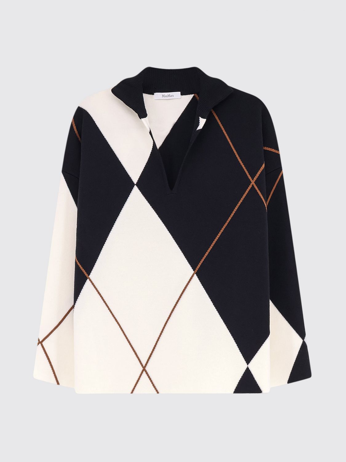 Max Mara Women Oversized Argyle Wool Polo Jumper Max Mara With V-Neck And Dropped Shoulders MAX MARA