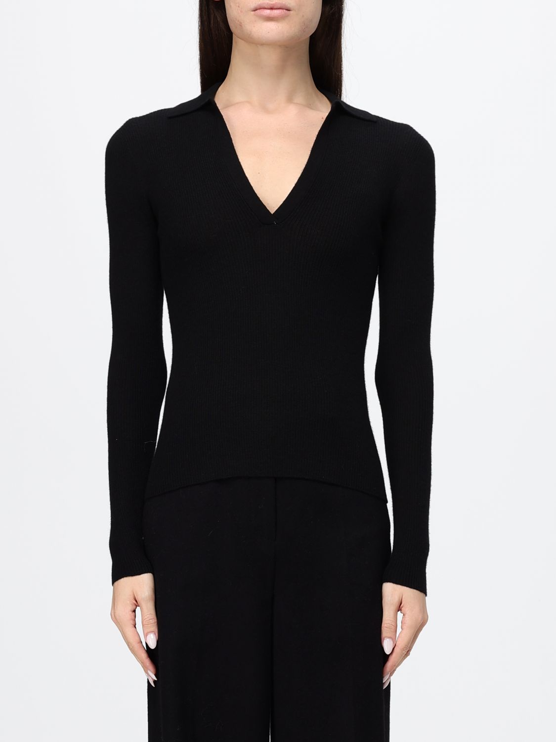 Max Mara Women Slim Fit V-Neck Polo Jumper Max Mara In 100% Cashmere With Long Sleeves MAX MARA