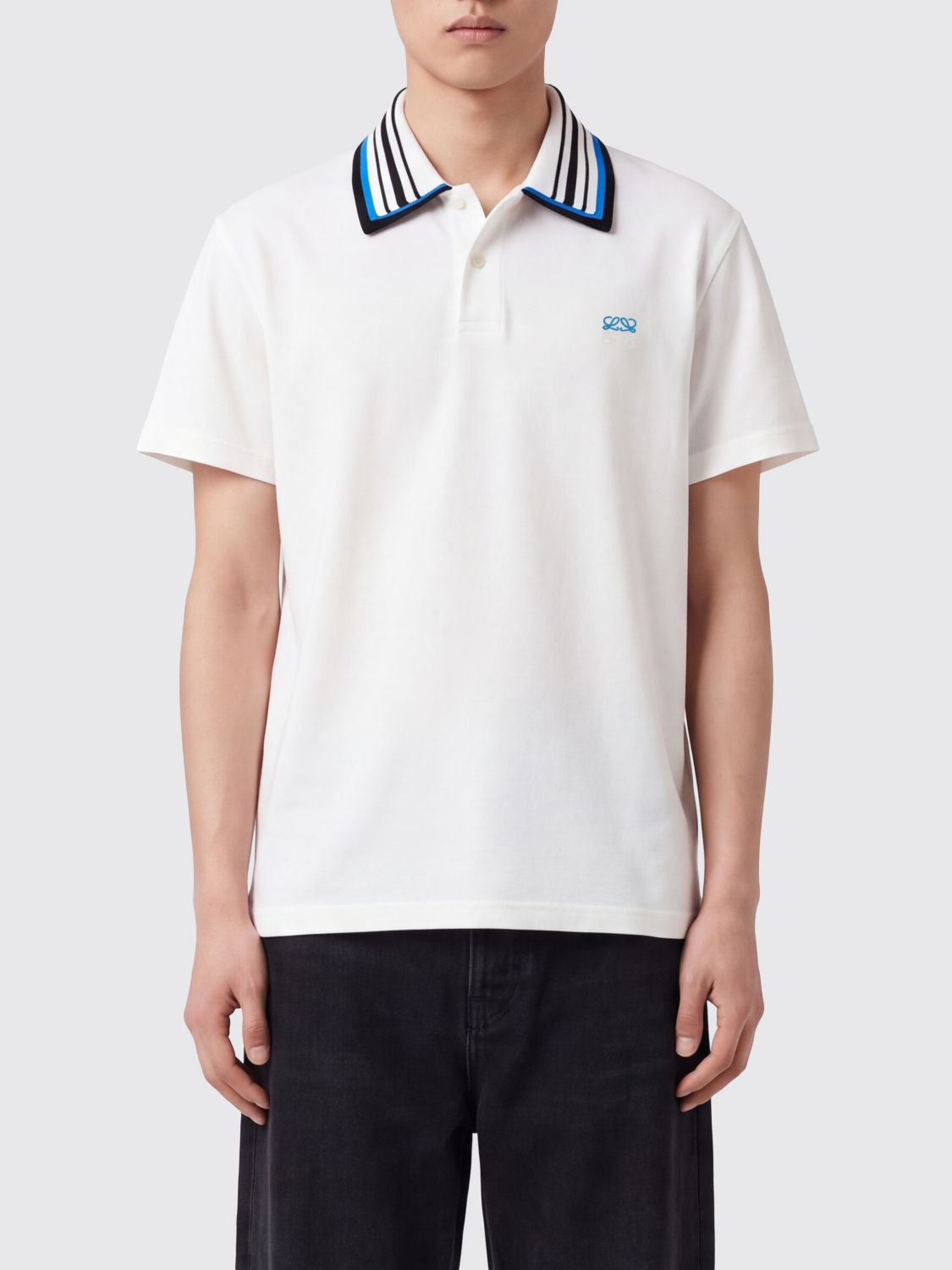Loewe Men Loewe Short-Sleeved Cotton Polo Shirt With Contrast Logo And Striped Collar LOEWE