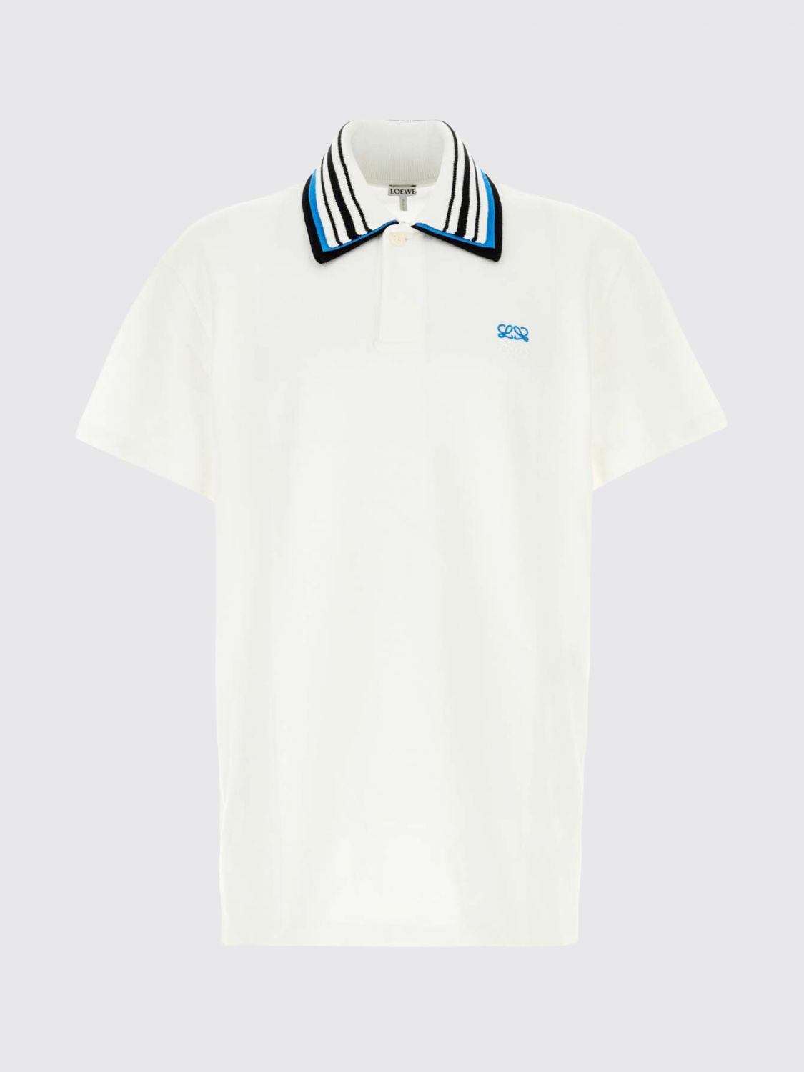 Loewe Men Loewe Short-Sleeved Cotton Polo Shirt With Contrast Logo And Striped Collar LOEWE