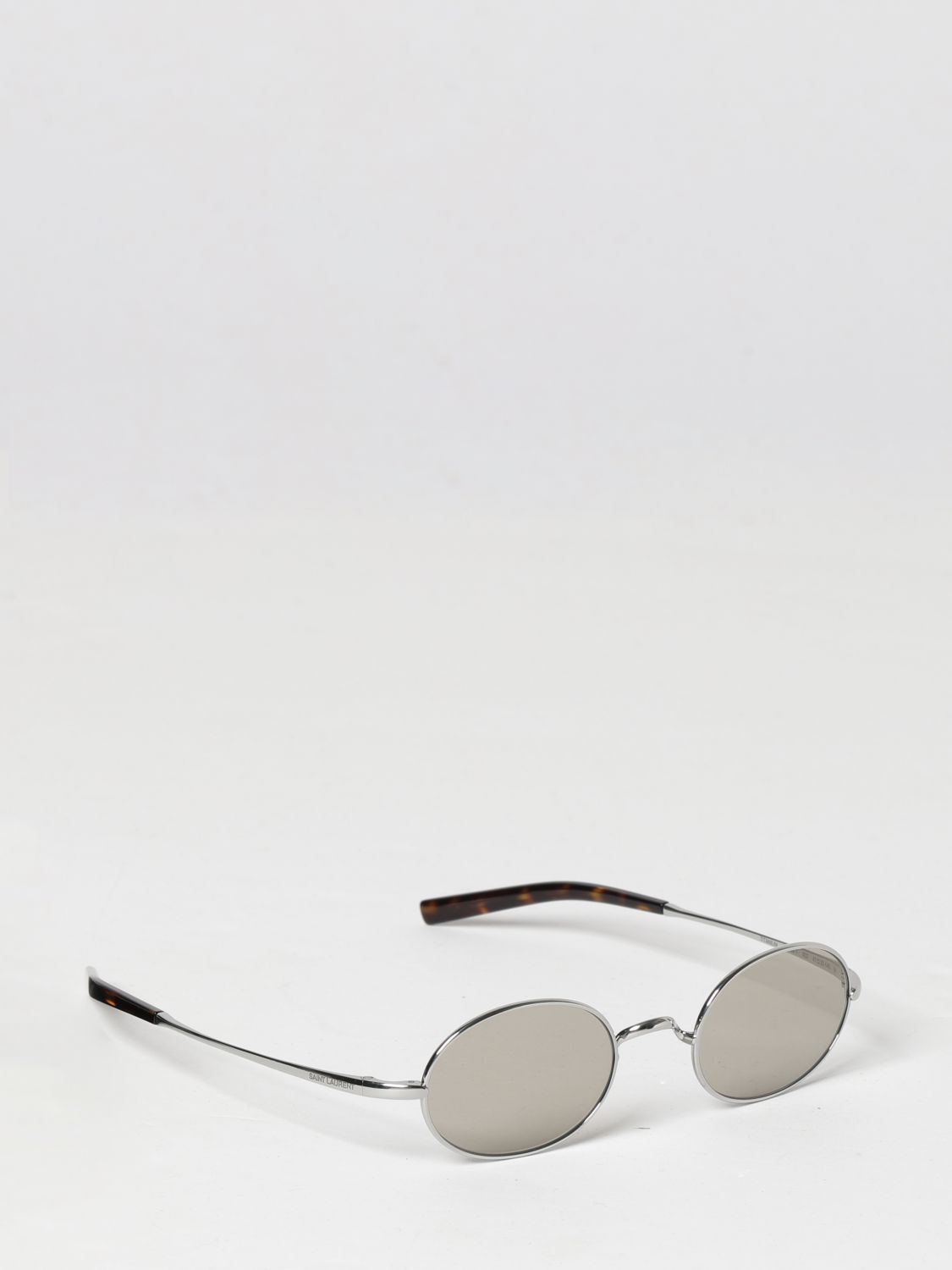 Saint Laurent Men Saint Laurent Oval Metal Sunglasses With Dark Lenses And Engraved Logo SAINT LAURENT