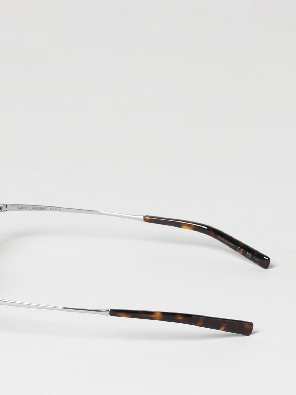 Saint Laurent Men Saint Laurent Oval Metal Sunglasses With Dark Lenses And Engraved Logo SAINT LAURENT