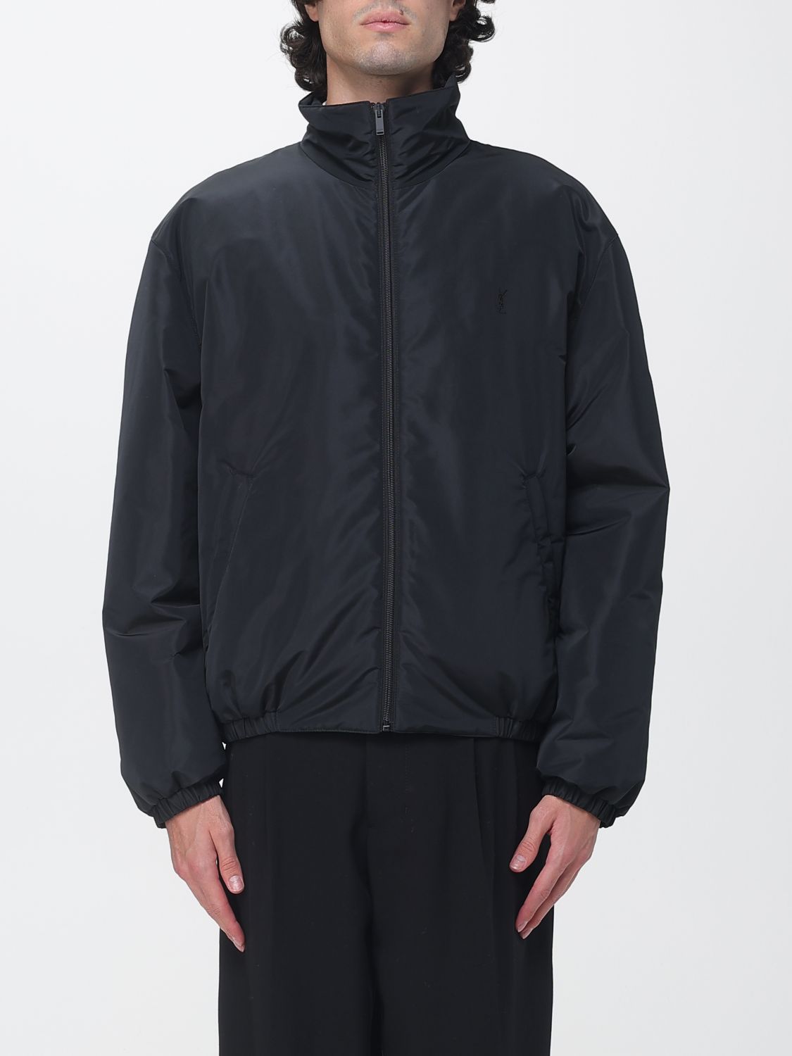 Saint Laurent Men Saint Laurent Cassandre Relaxed Fit Technical Fabric Bomber Jacket With Ysl Logo SAINT LAURENT