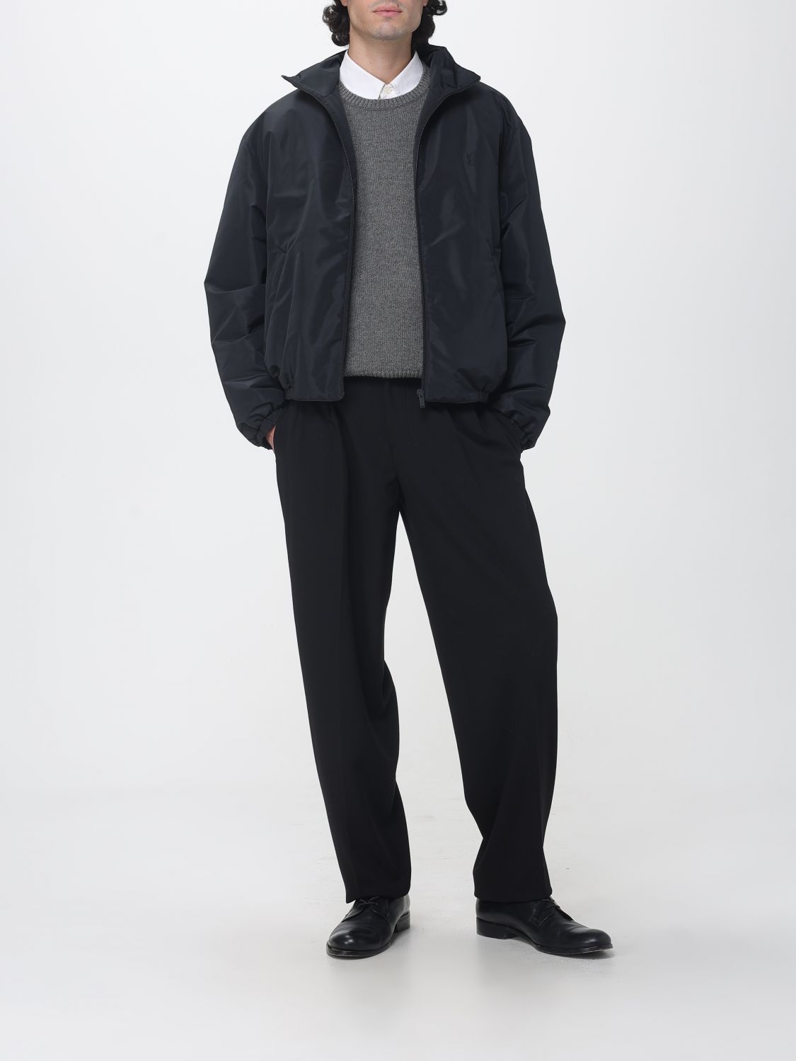 Saint Laurent Men Saint Laurent Cassandre Relaxed Fit Technical Fabric Bomber Jacket With Ysl Logo SAINT LAURENT