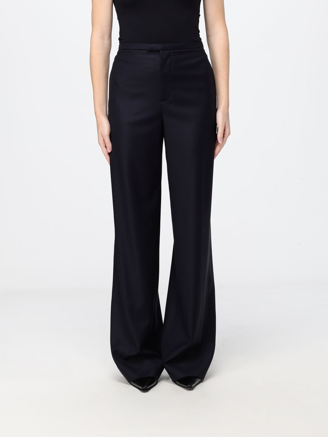 Gucci Women Flared Wool Tailored Trousers Gucci With Mid-Rise Waist And Off-Centre Closure GUCCI