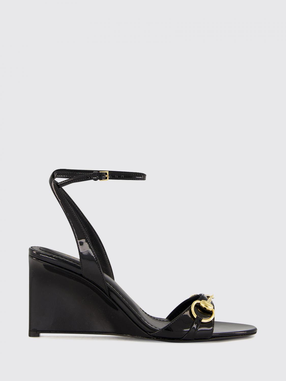 Gucci Women High Wedge Sandals Gucci In Patent Leather With Horsebit Detail And Strap GUCCI