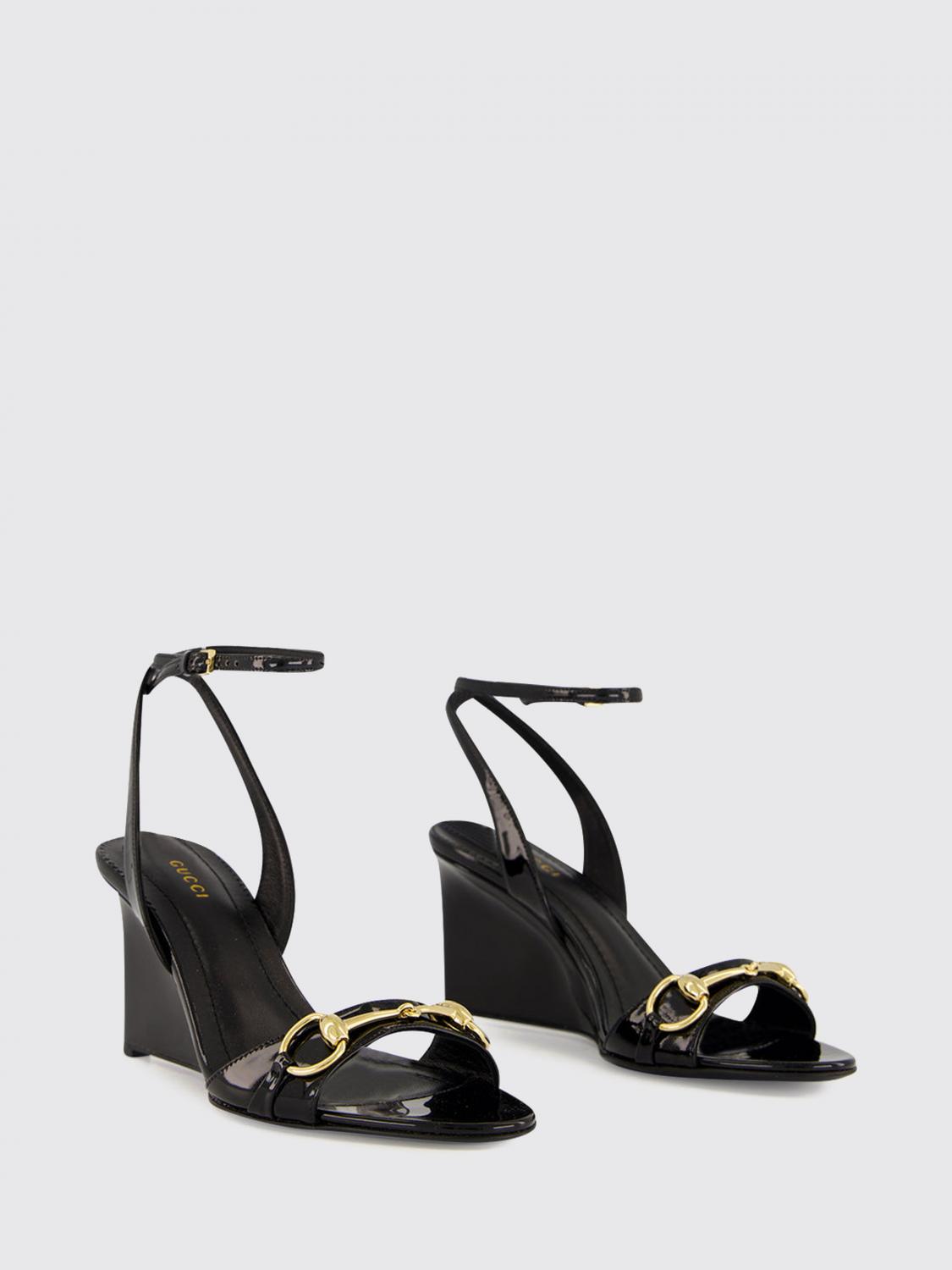 Gucci Women High Wedge Sandals Gucci In Patent Leather With Horsebit Detail And Strap GUCCI