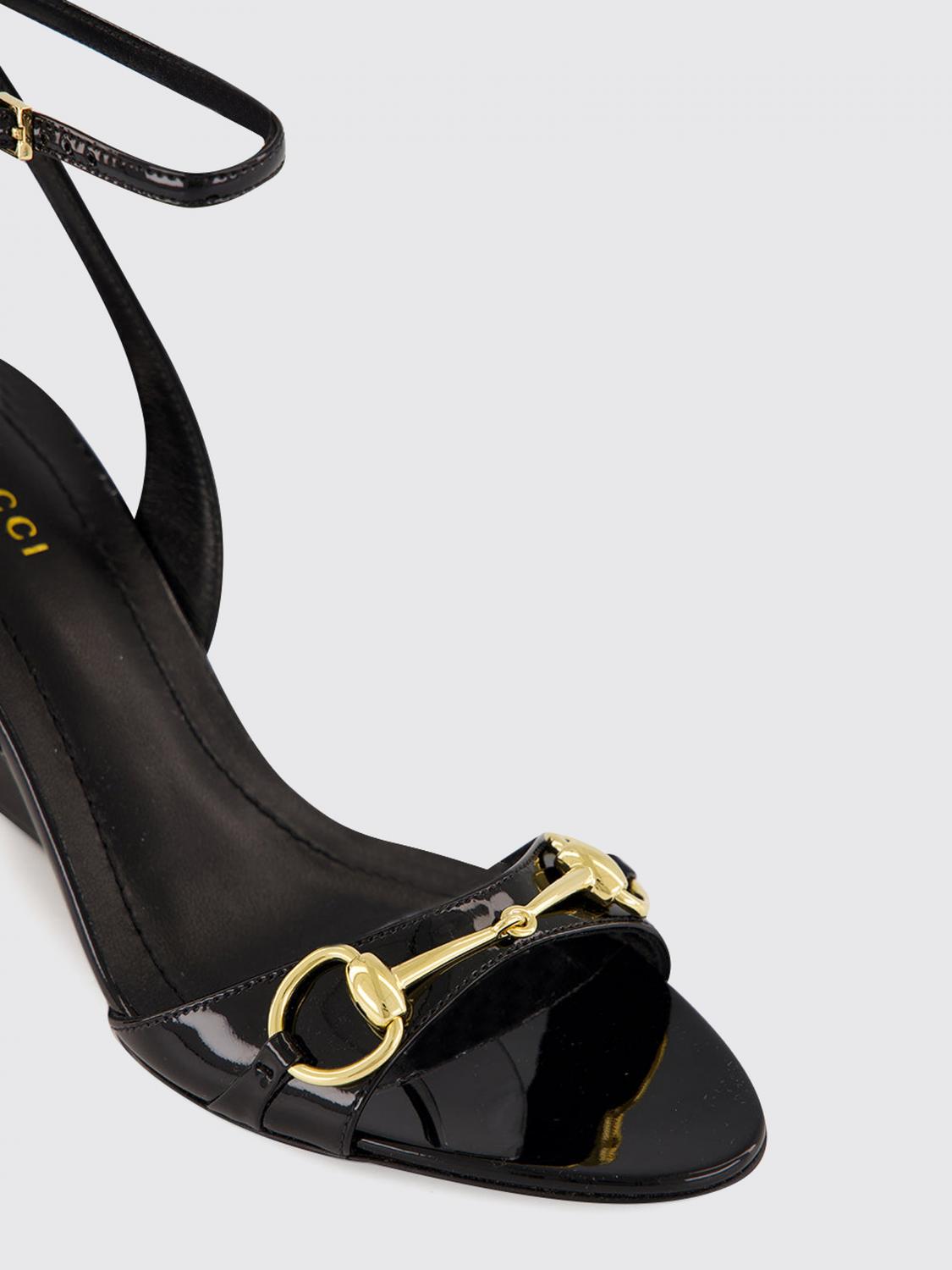 Gucci Women High Wedge Sandals Gucci In Patent Leather With Horsebit Detail And Strap GUCCI