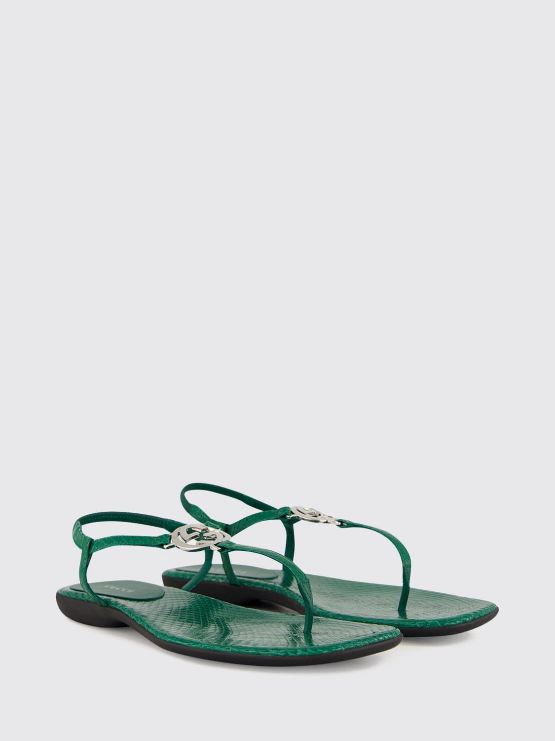 Gucci Women Python Print Leather Thong Sandals Gucci With Gg Monogram Detail GUCCI