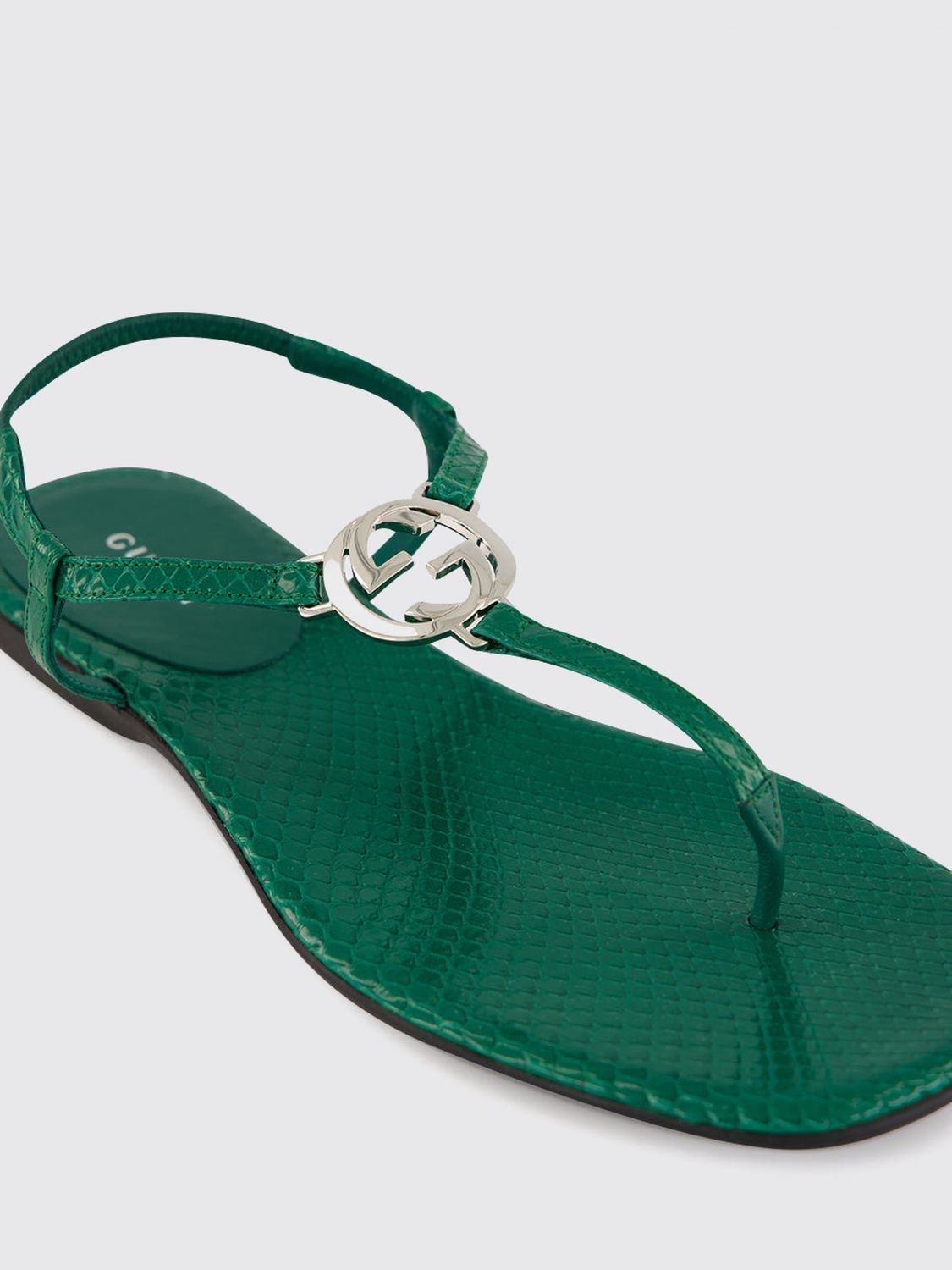 Gucci Women Python Print Leather Thong Sandals Gucci With Gg Monogram Detail GUCCI