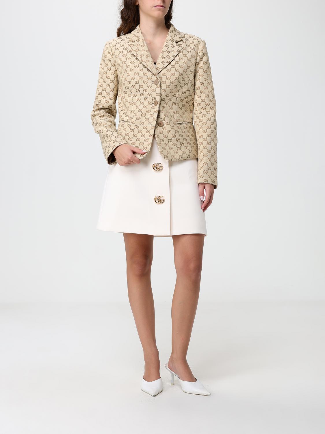 Gucci Women Gucci Gg Monogram Pattern Single-Breasted Short Blazer In Cotton GUCCI