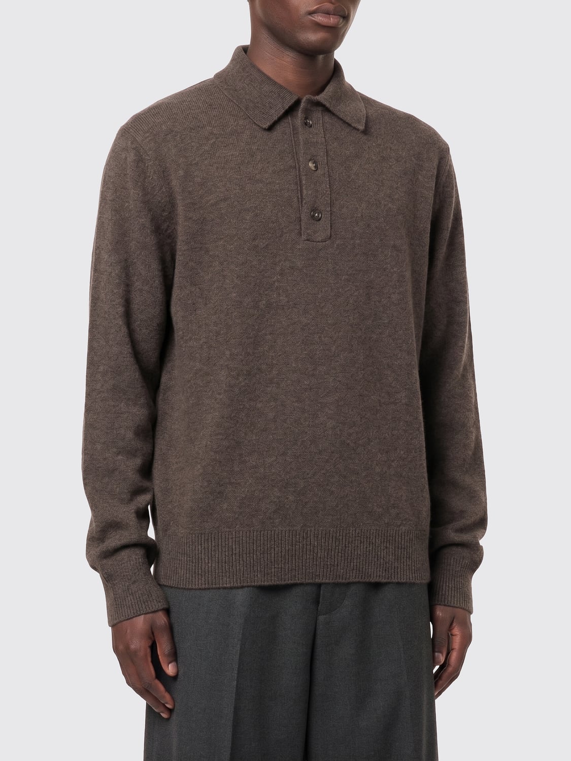 Bottega Veneta Men Long-Sleeved Knitted Cashmere Polo Shirt Bottega Veneta With Three Buttons BOTTEGA VENETA