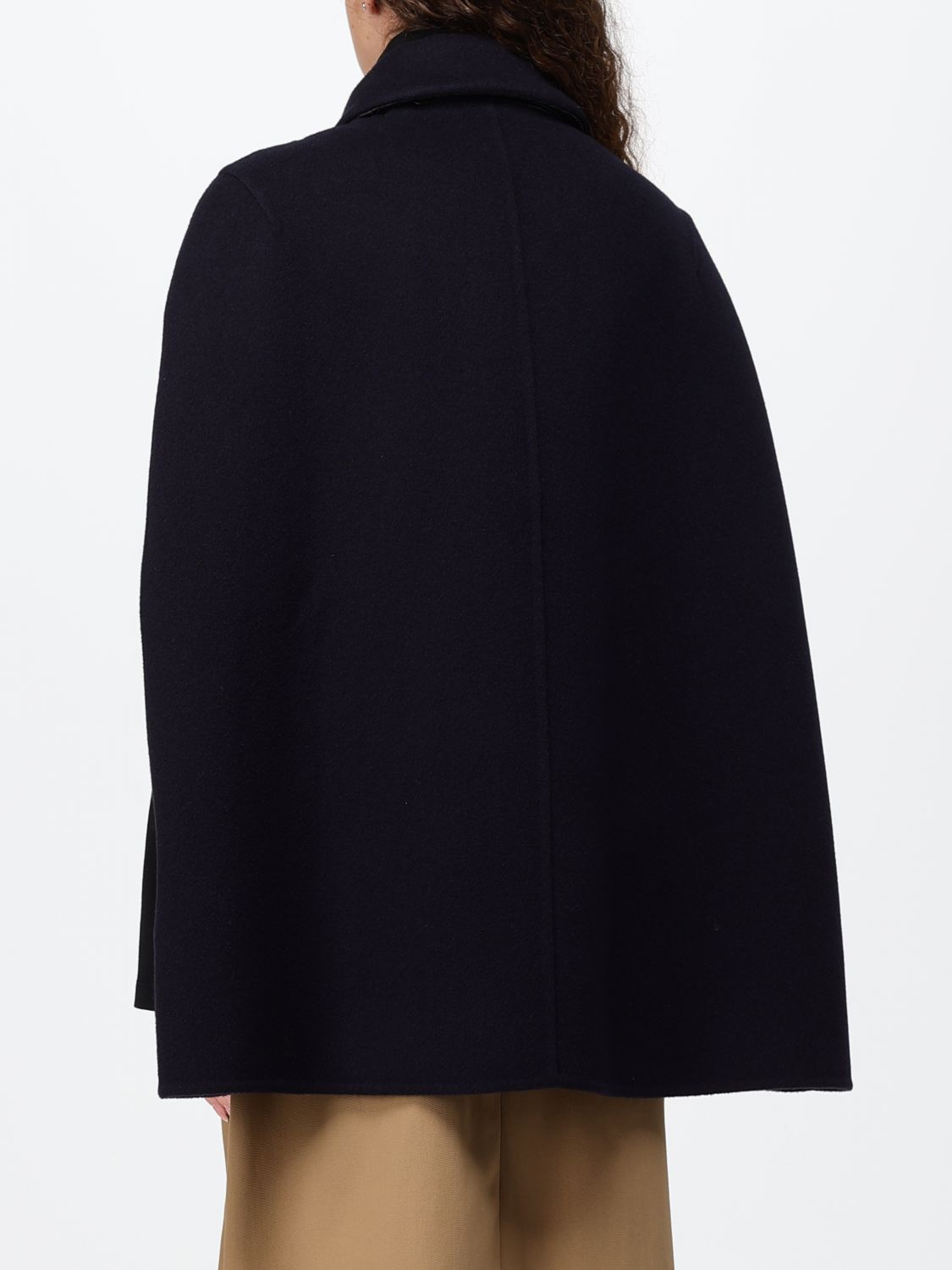Bottega Veneta Women Bottega Veneta Short Wool And Cashmere Cape With Leather Collar And Concealed Closure BOTTEGA VENETA