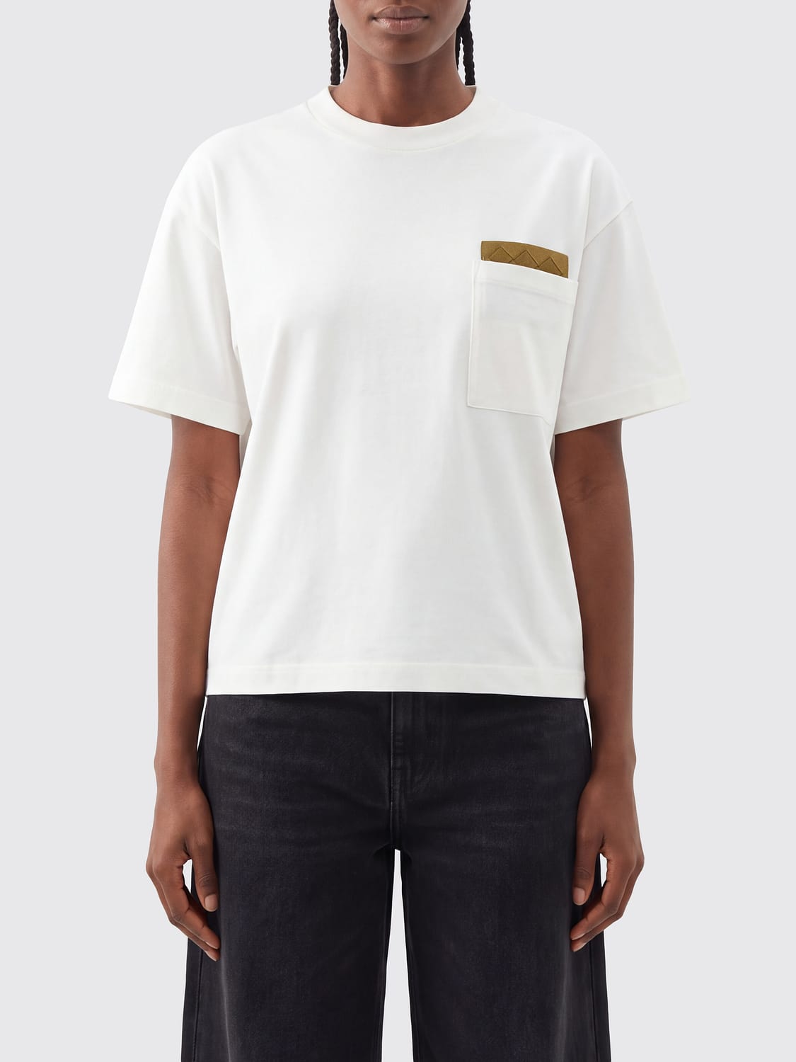 Bottega Veneta Women Cotton T-Shirt Bottega Veneta With Leather Inserts And Patch Pocket BOTTEGA VENETA