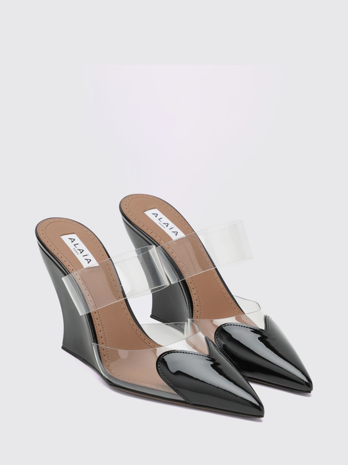AlaiA Women Le Cå“Ur Alaia Heart-Print Patent Leather High-Heel Mules ALAIA