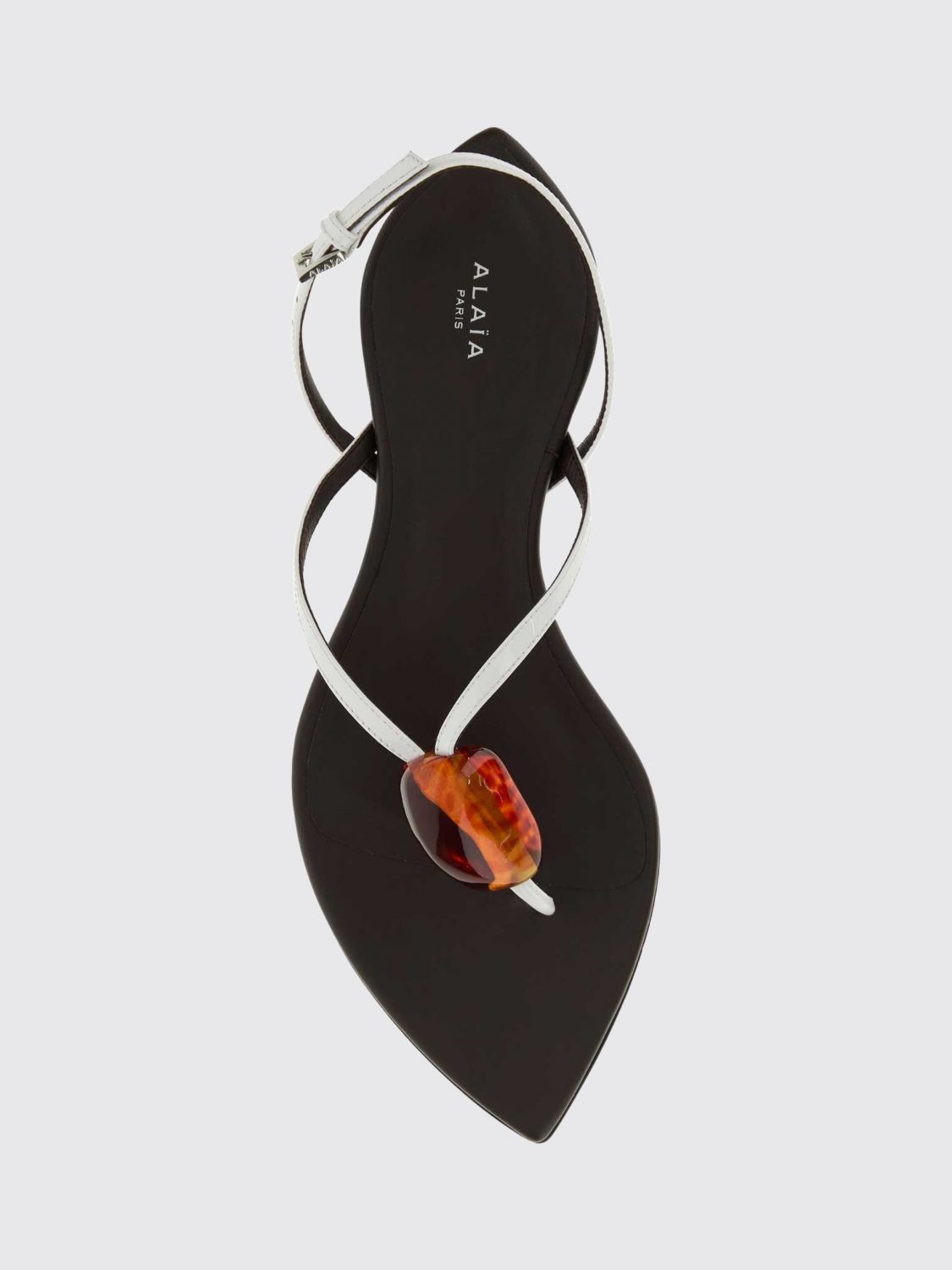 Alai�A Women Alaia Leather Thong Sandals With Applied Stones And Low Heel