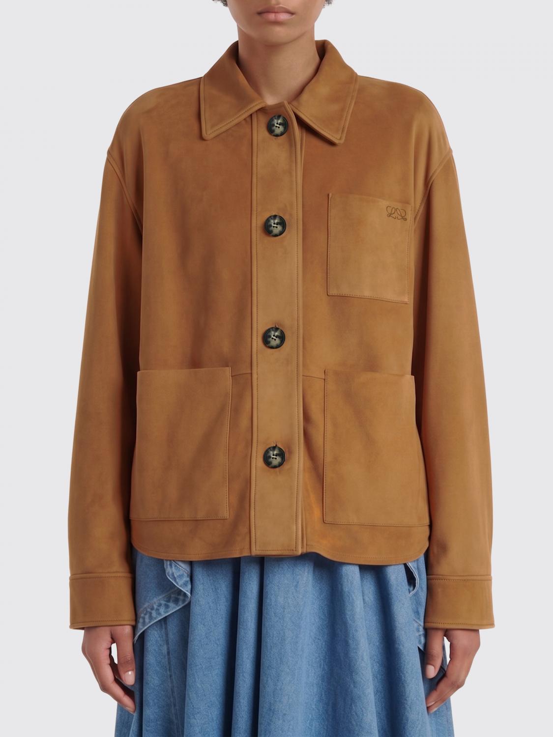 Loewe Women Loewe Suede Sheepskin Shirt Jacket With Patch Pockets LOEWE