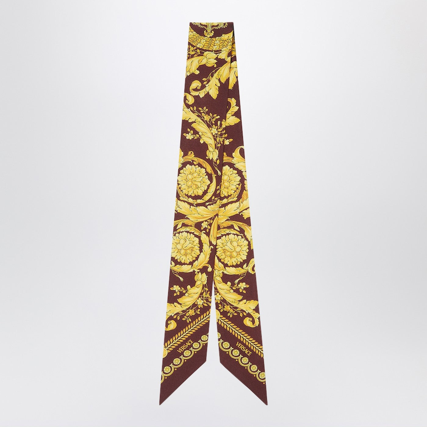 Versace Printed Silk Twill Lavalliã¨Re Scarf In Burgundy/Gold Women VERSACE