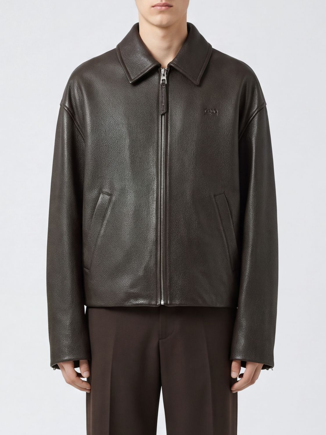 Loewe Men Loewe Short Leather Jacket With Classic Collar And Zip Closure LOEWE