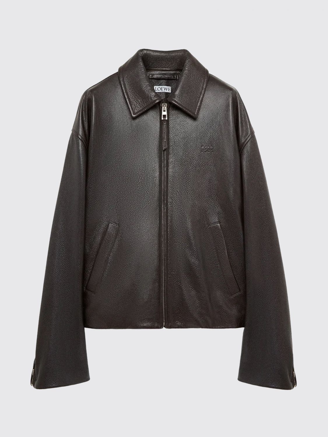 Loewe Men Loewe Short Leather Jacket With Classic Collar And Zip Closure LOEWE