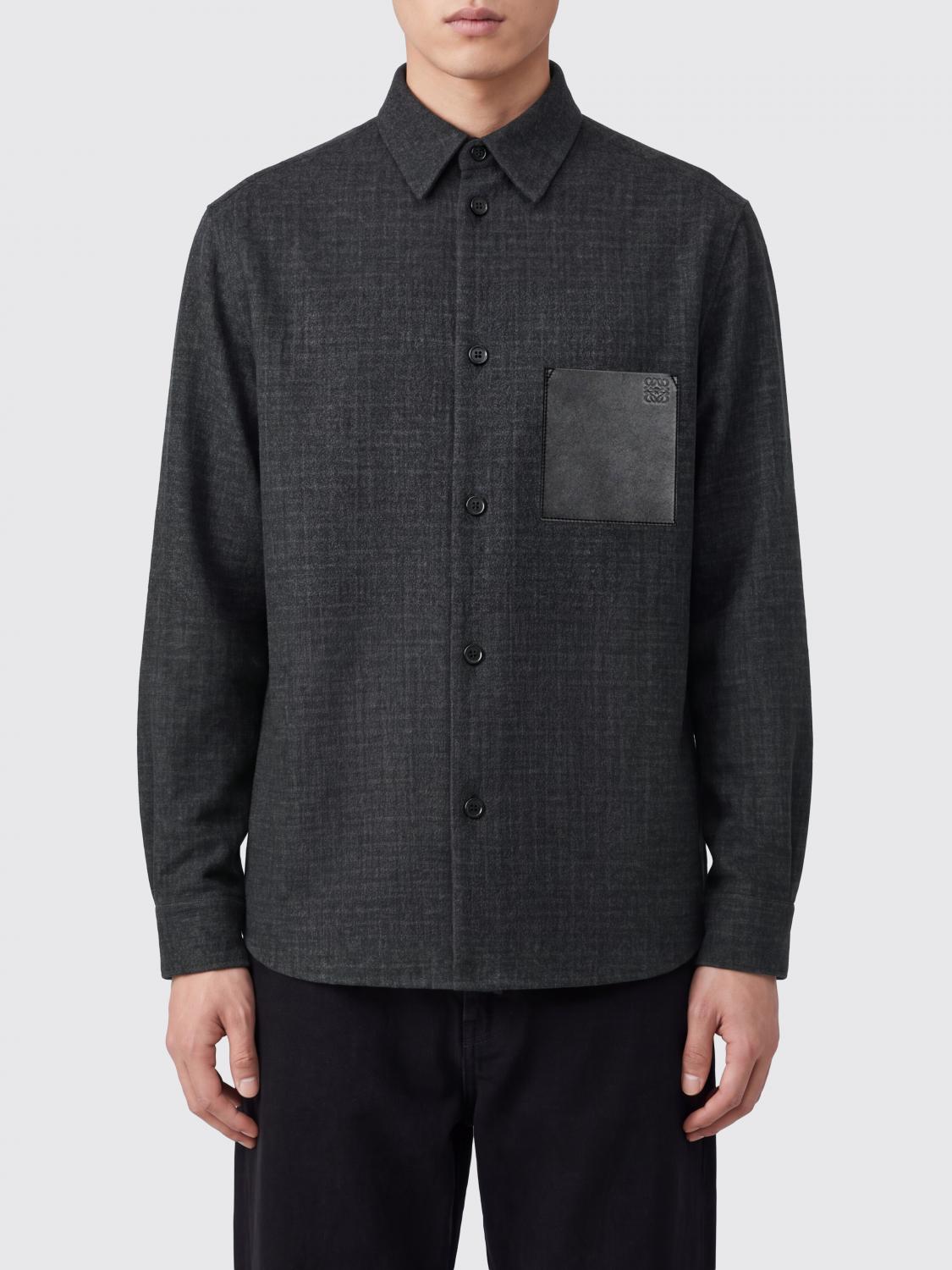 Loewe Men Wool Shirt Jacket Loewe With French Collar And Patch Pockets LOEWE