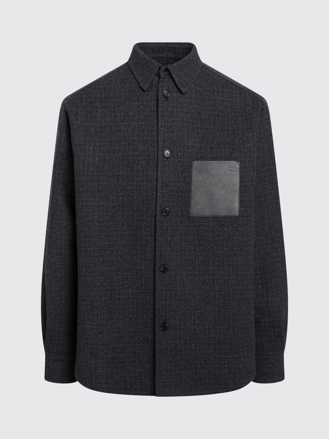 Loewe Men Wool Shirt Jacket Loewe With French Collar And Patch Pockets LOEWE