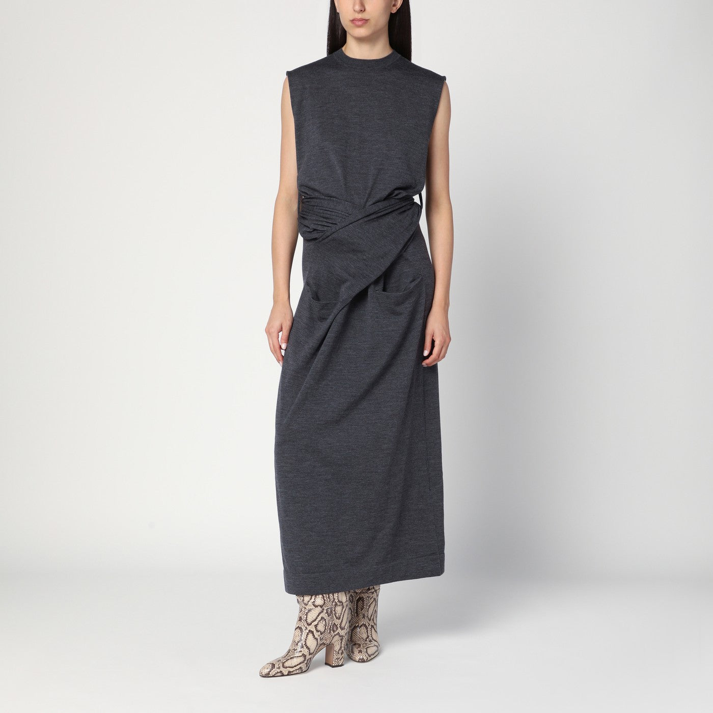Jil Sander Gray Dress In Wool With Crossover Detail Women JIL SANDER