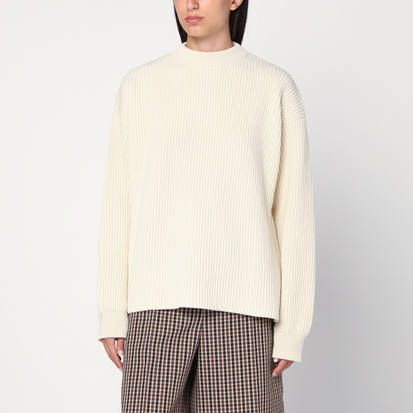 Jil Sander White Ribbed Crewneck Sweater Women JIL SANDER