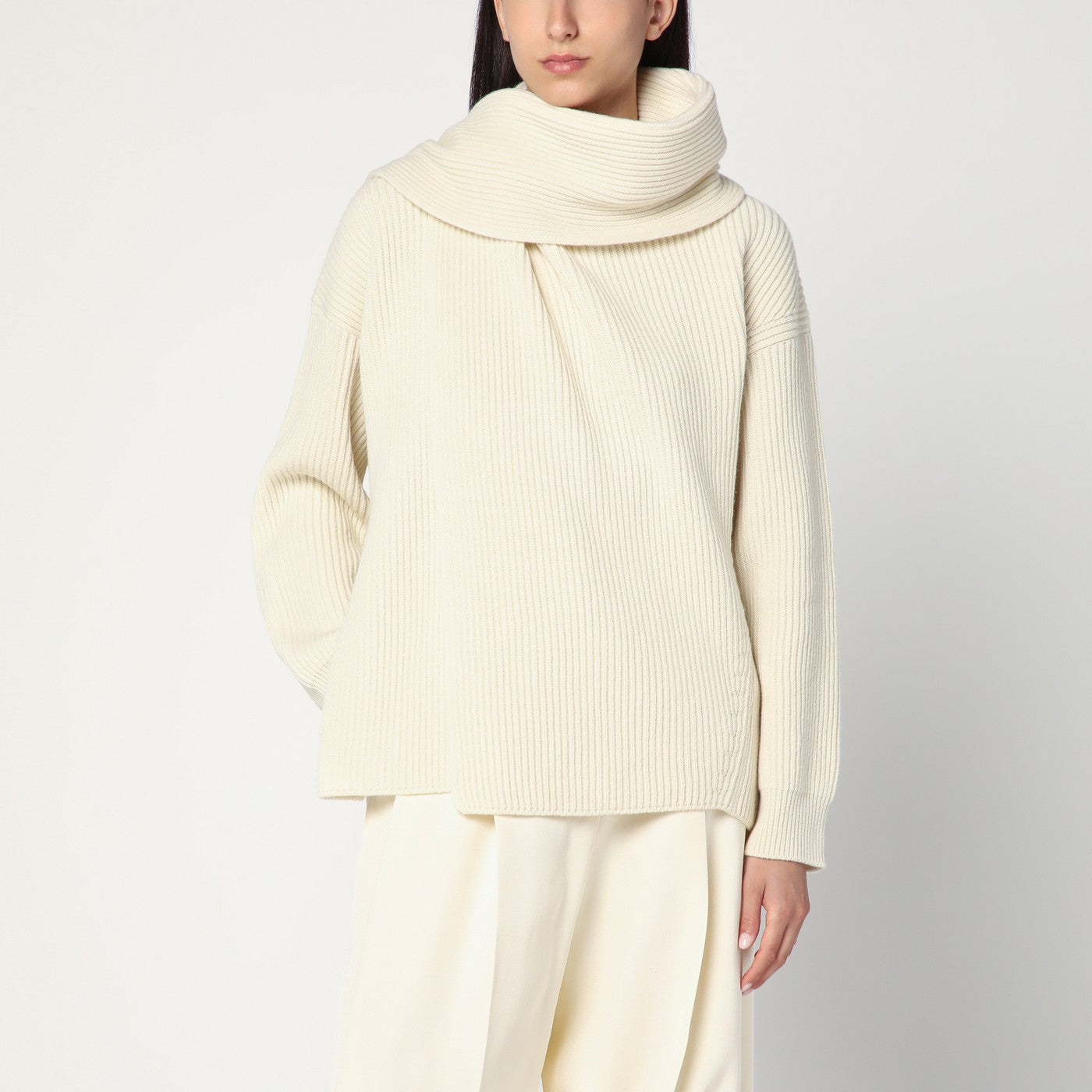 Jil Sander Ivory Sweater In Wool With Scarf Women JIL SANDER