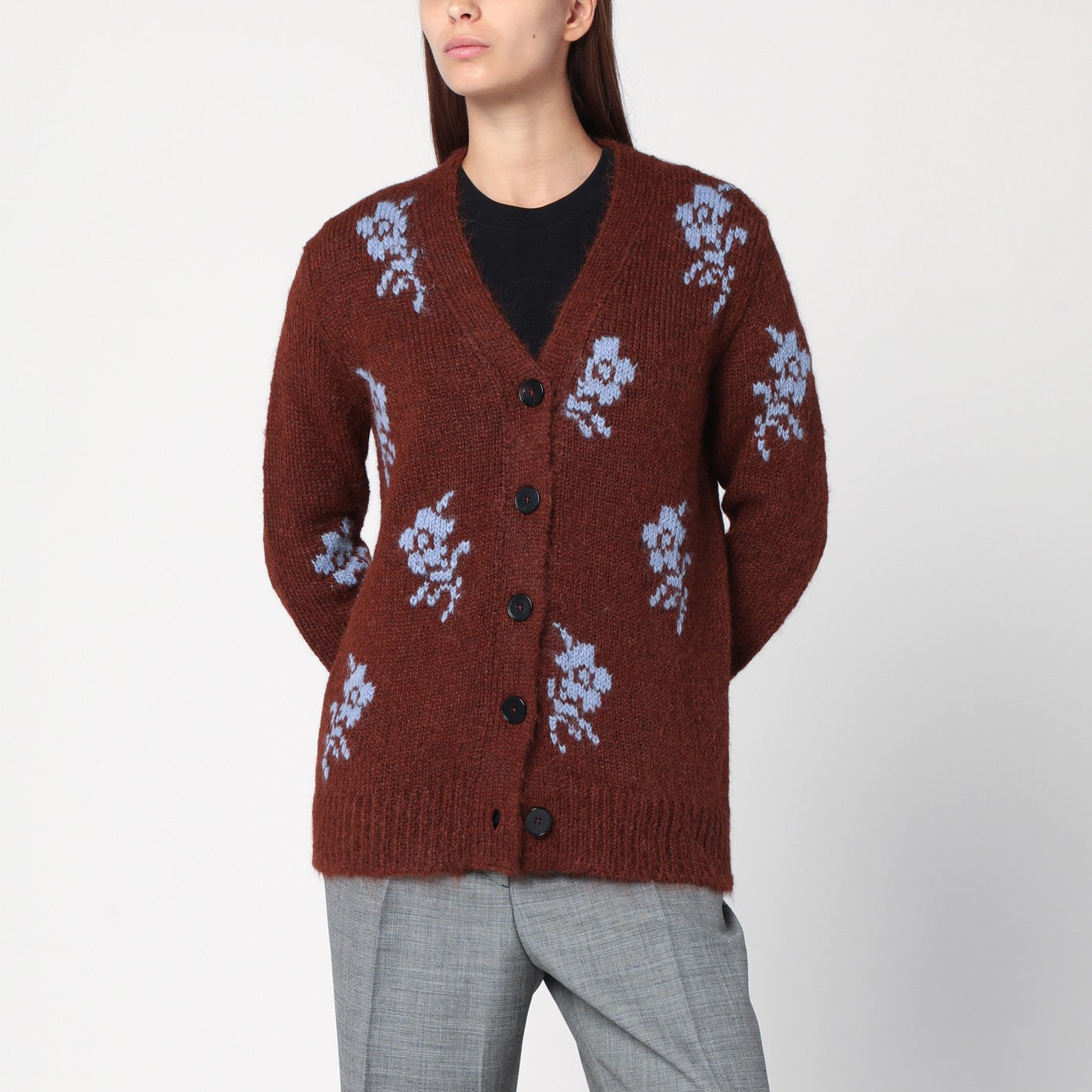 Jil Sander Brown Cardigan With Floral Inlay Women JIL SANDER