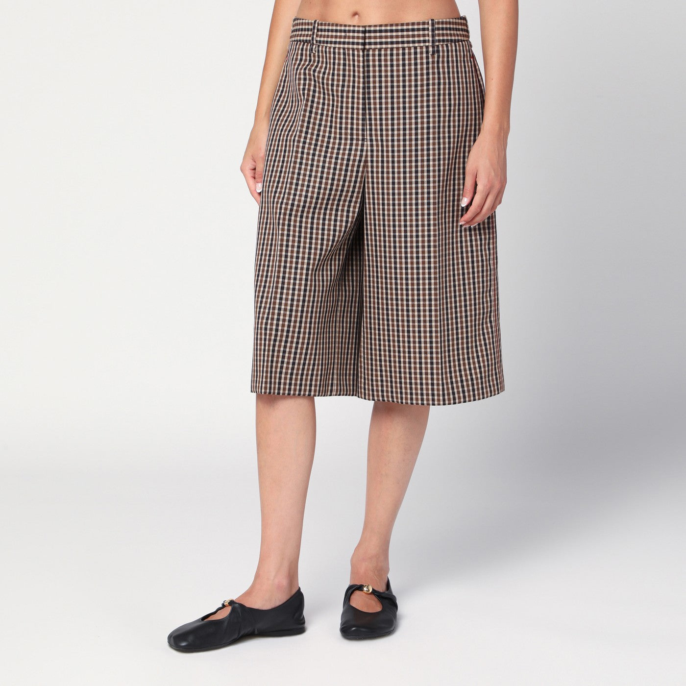 Jil Sander Brown Check Wool Bermuda Shorts Women JIL SANDER