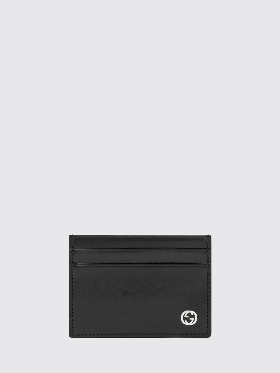 Gucci Men Flat Leather Card Holder Gucci With Embossed Gg Monogram Logo GUCCI